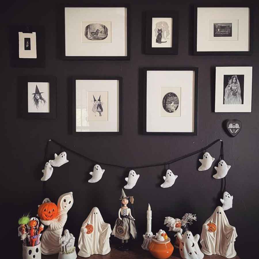 halloween black and white wall decor ghosts