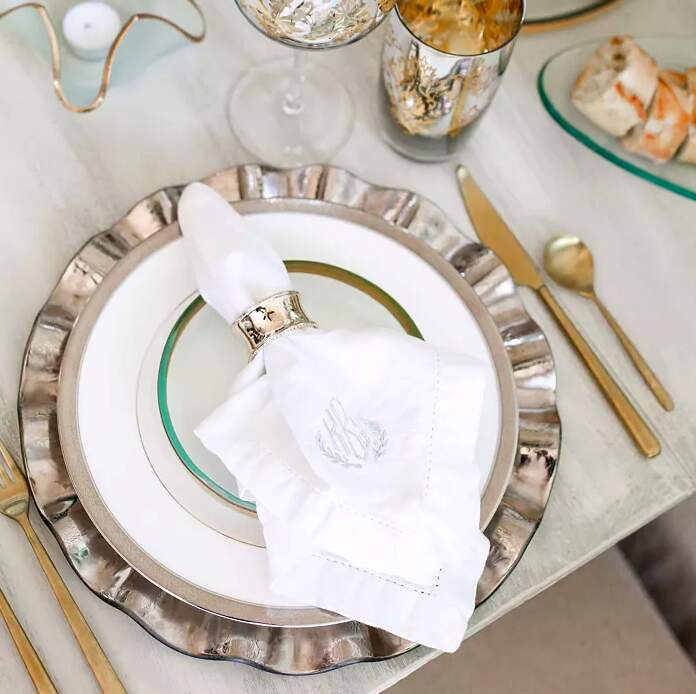 platinum and glass ruffle luxury dinnerware made in usa california annieglass