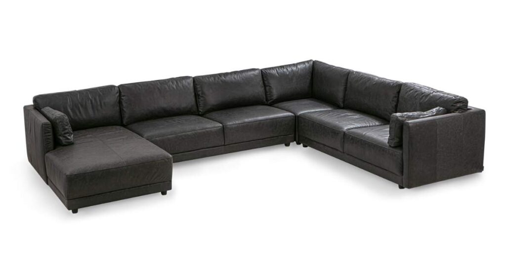 148" Huge 3-Piece Black Distressed Leather Sectional Sofa, Kardiel
