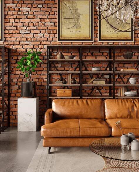 leather-sofa-industrial-living-room-brick-wall_Suede-Distressed-And-Leather-Sofas-Made-For-Industrial-Living-Room