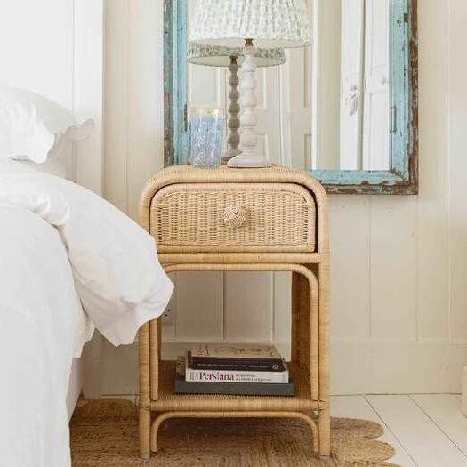 Vintage-Style Rattan and Cane Nightstand With Drawer