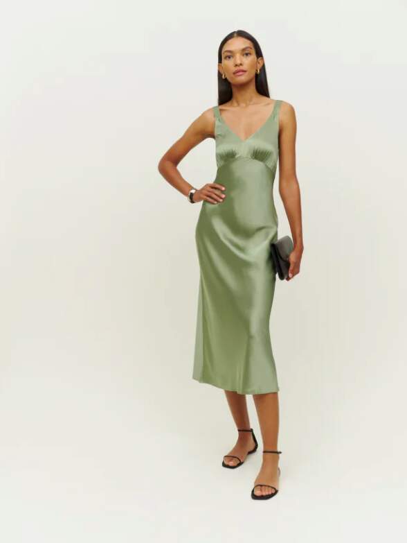 Green midi Silk Slip Dress