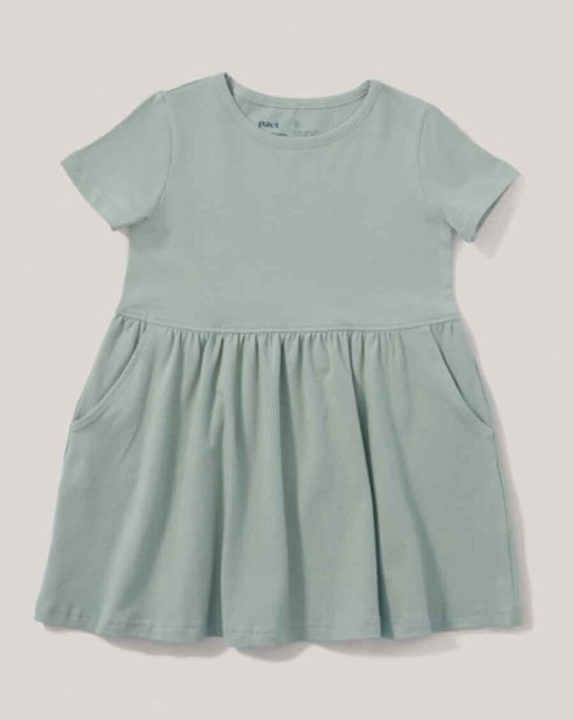 modern neutral sage green baby dress