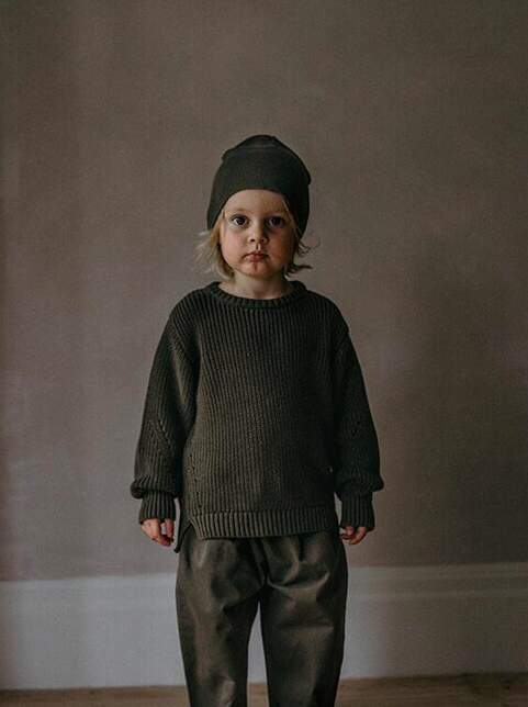 Organic Cotton Knit Olive Sweater For Baby, Toddler, and Kid