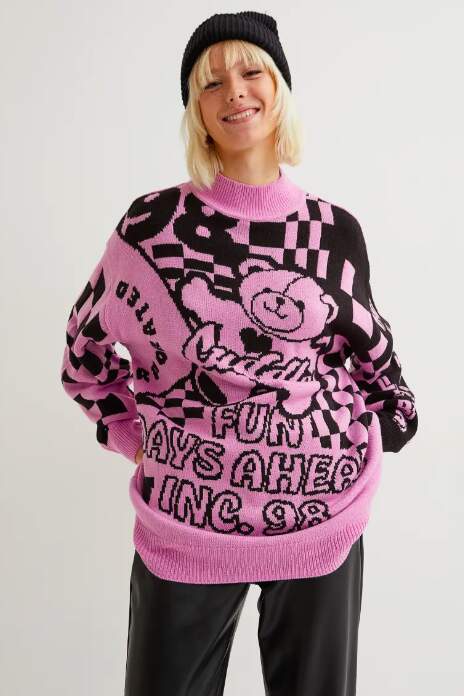 Pink and Black Oversized 90s Sweater 