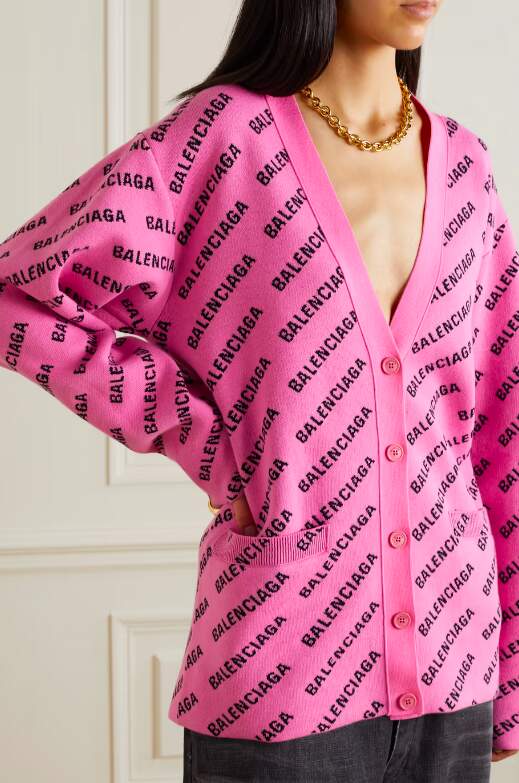 Balenciaga intarsia-knit pink designer cardigan