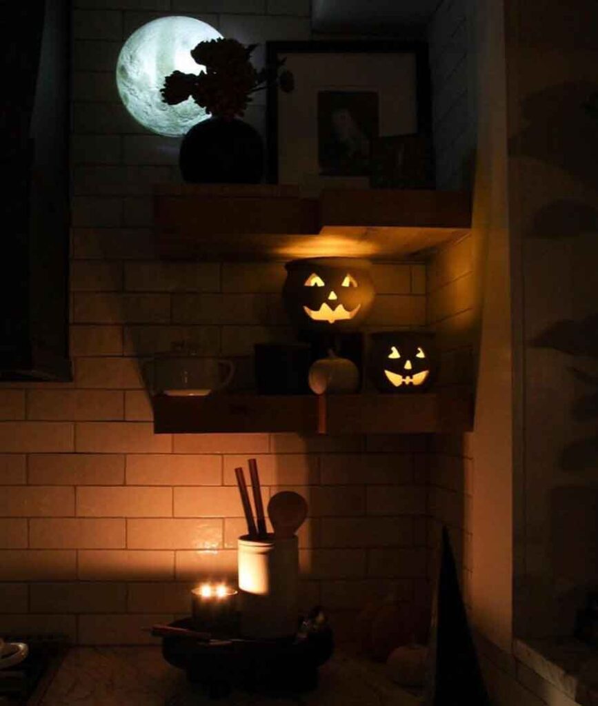 halloween kitchen shelves