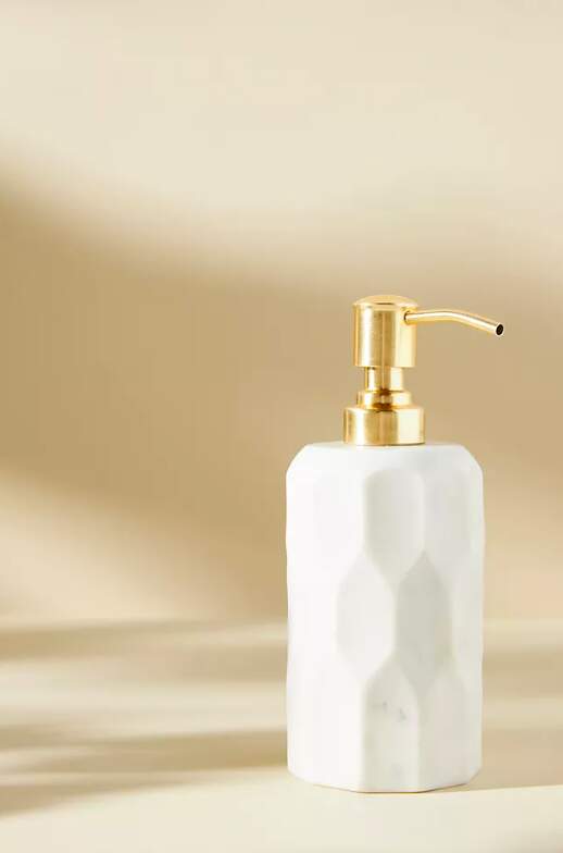 White Marble & Gold Pump Soap Dispenser