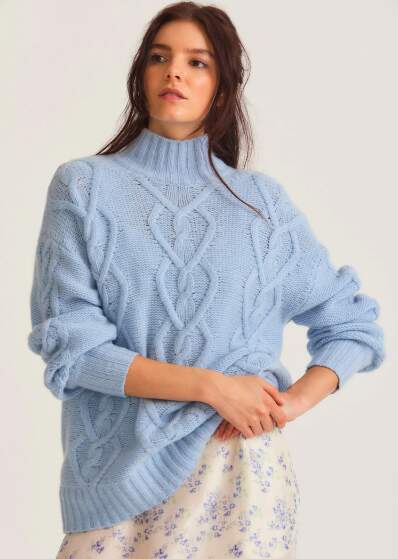 Cute High Neck Wool and Cashmere Sweater