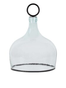 Recycled Glass Cloche W/  Iron Handle
