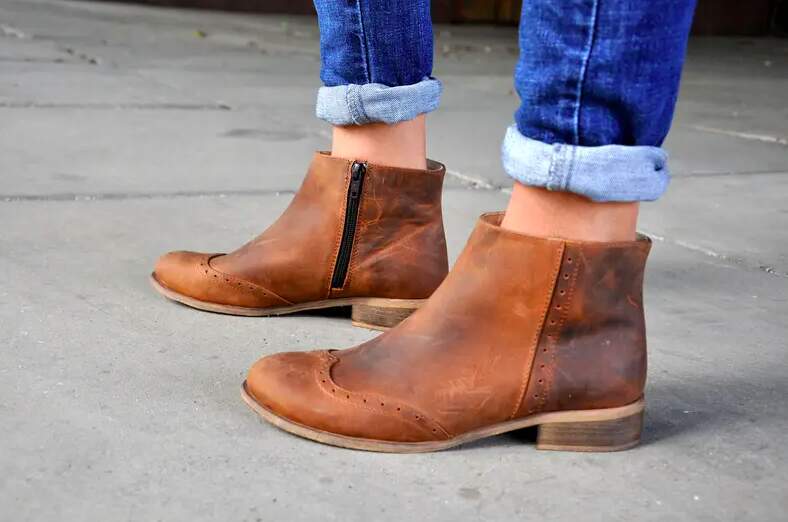Aged Leather Ankle Boots,