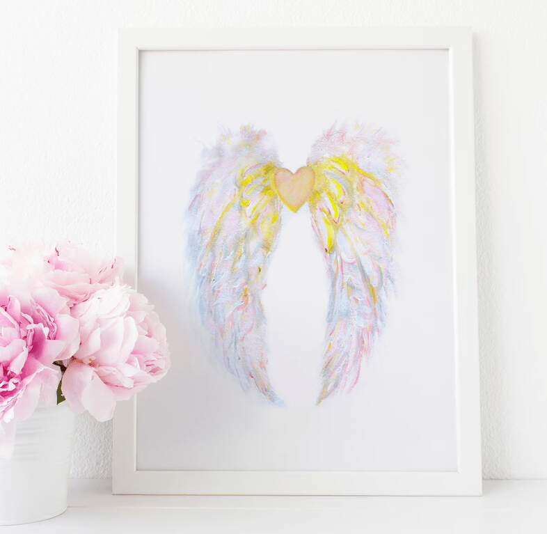 Delicate Angel Wings With Heart Print
