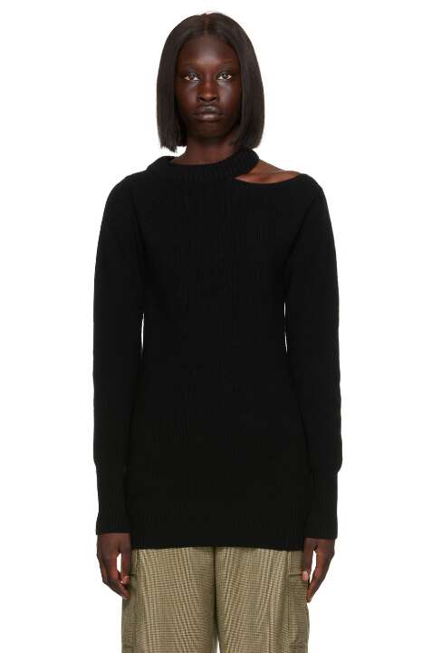 Modern Black Cutout Pullover Sweater