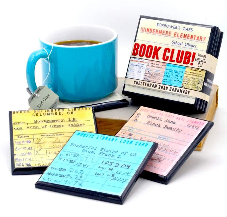 Book Lovers Coaster Set Library Due Date Card 