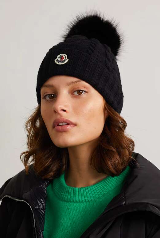 Moncler Cable Knit Wool & Cashmere Pom Beanie