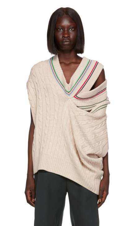 Cable knit wool and cotton-blend Cut-out Asymmetric vest