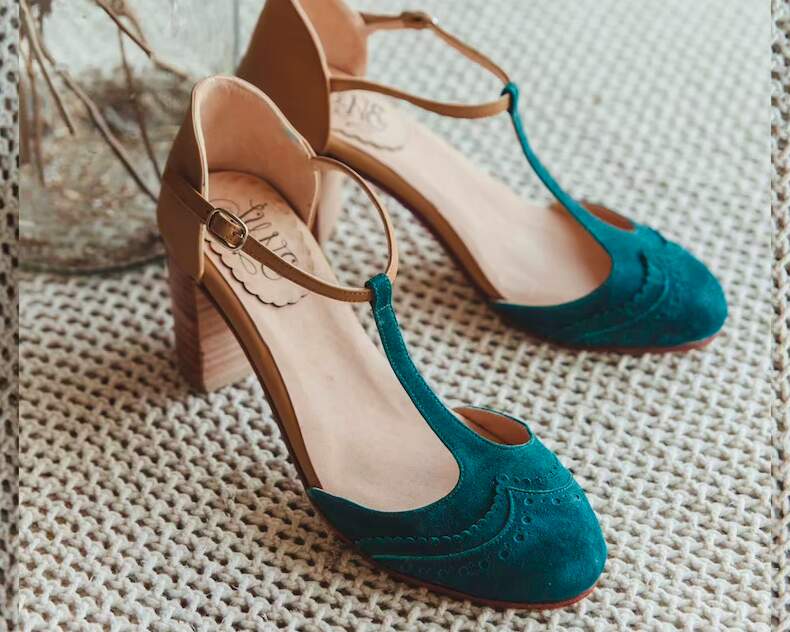 green Suede Heeled Mary Jane cottagecore shoes
