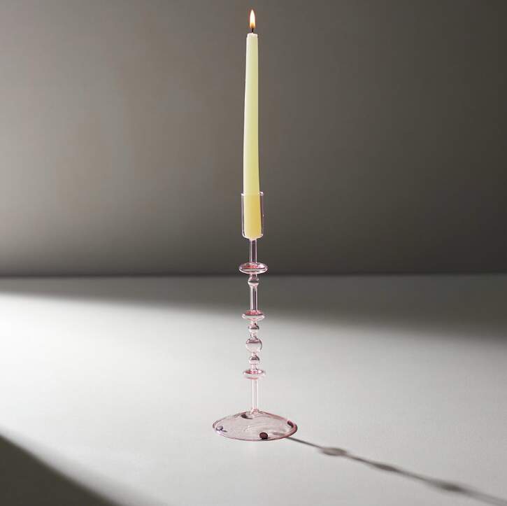 Large Pink Glass Taper Candlestick
