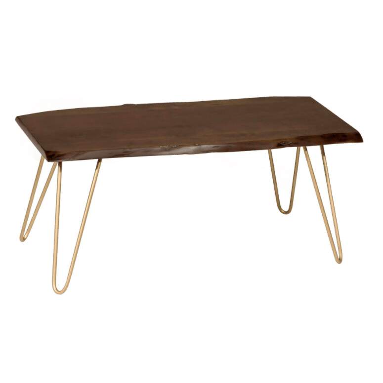 Acacia Wood & Gold Hairpin Legs Rectangular Mid Century Modern Coffee Table, World Market