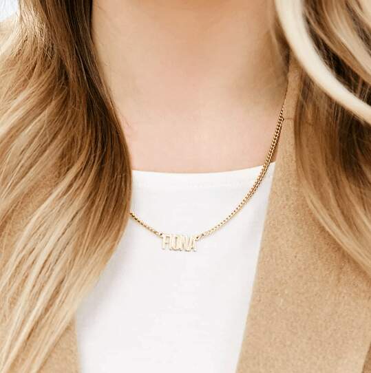 Modern Uppercase Nameplate Necklaces, by brook & york