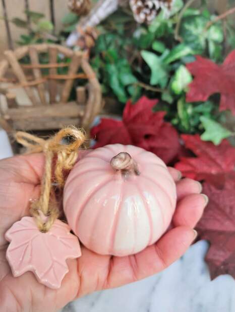 One Pink Stoneware Clay Pumpkin 2.5