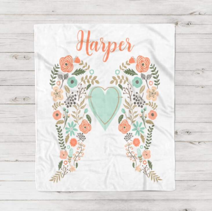 Personalized Floral Angel Wings Blanket For Baby