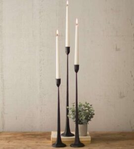 Set of 3 tall cast iron taper candle holders