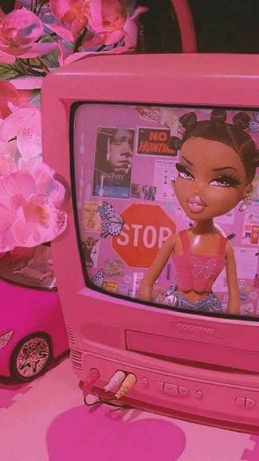 90s  pinks black bratz doll vintage baddie aesthetic wallpaper iphone