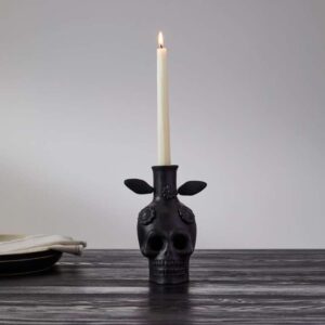 Black Skull Taper Candleholder