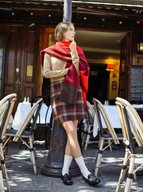 Plaid Wool Blend Mini Skirt