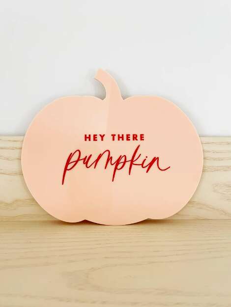 Adorable "Hey There Pumpkin" Blush Acrylic Sign, 11" x 10"
