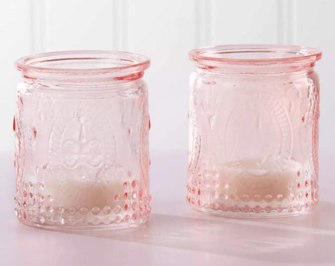 Vintage Pink Glass tea Light Holders, 12ct