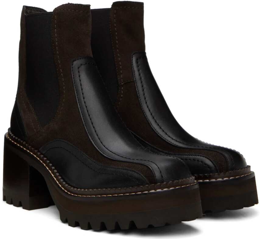 Ankle-high suede and buffed calfskin boots in black, See by Chloé