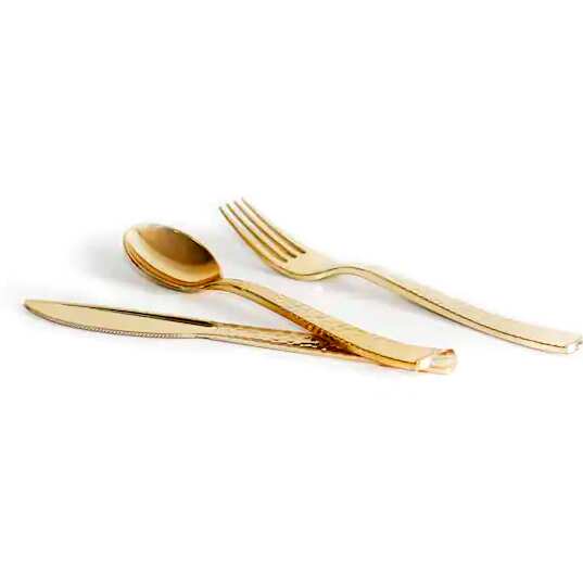 Gold Hammered Plastic Cutlery Set