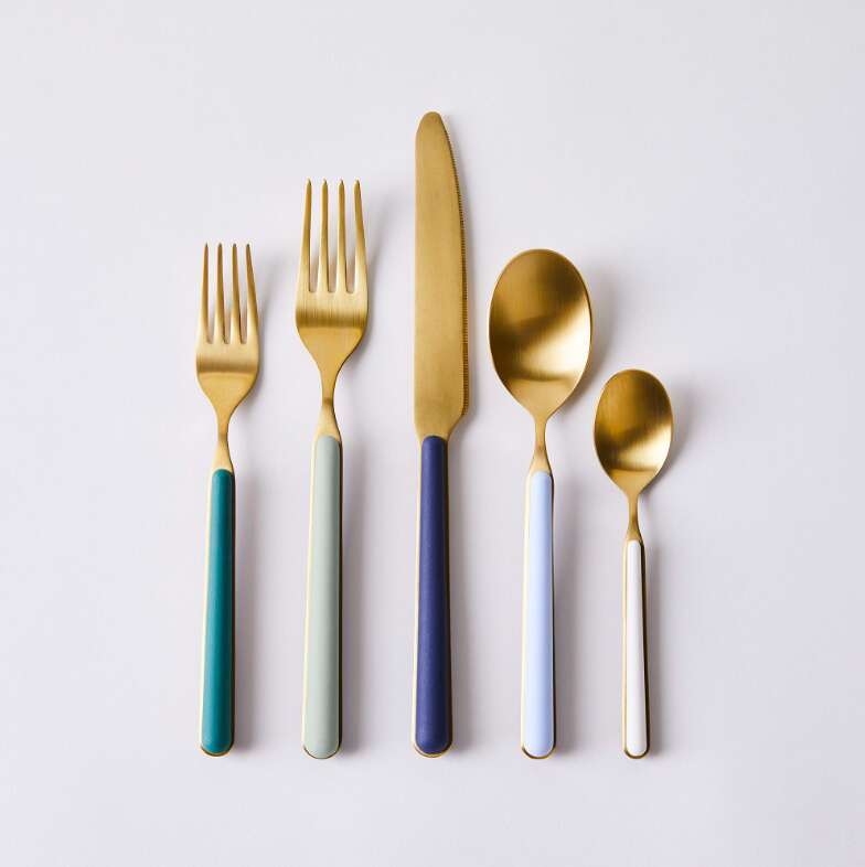 Gold Fantasia Color Flatware Set Made in Italy, Mepra