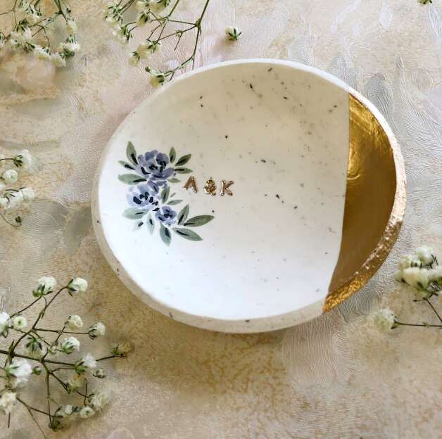 Personalized Speckled and Gold Minimalist Ring Dish