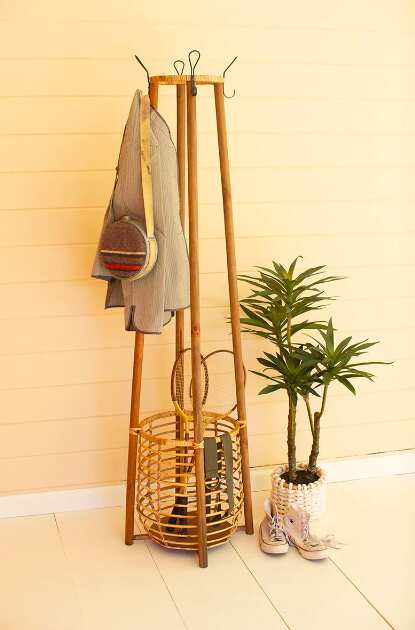 Tall Rattan Coat Rack with Umbrella Basket