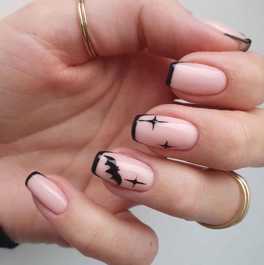 black bats halloween nails simple french trips square
