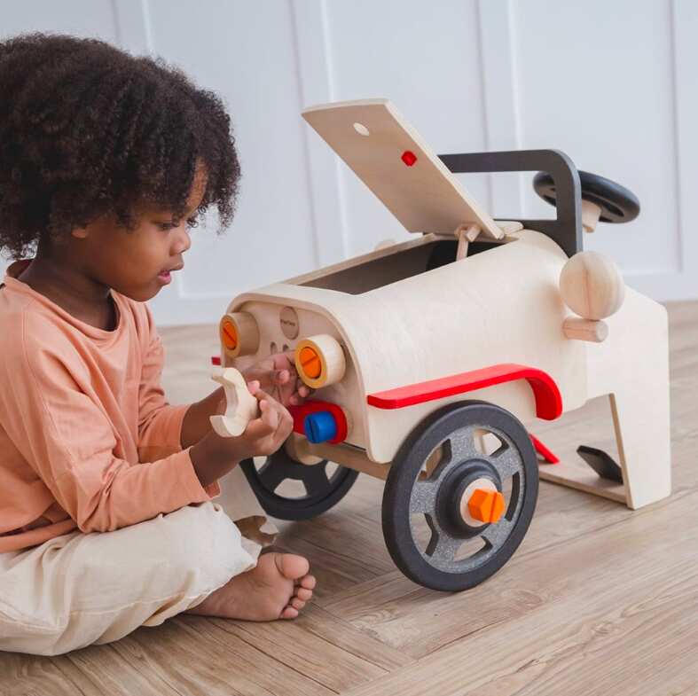 Motor Mechanic Wood Toy Car, by Plan Toys