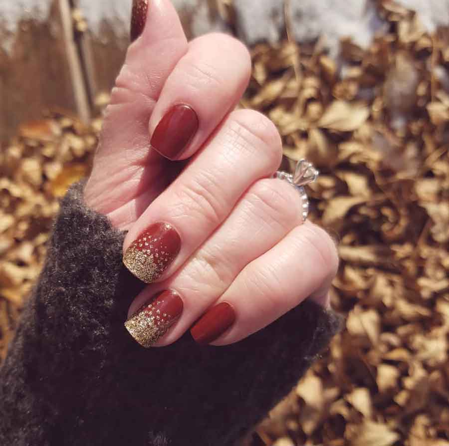 brown glitter simple short thanksgiving nails