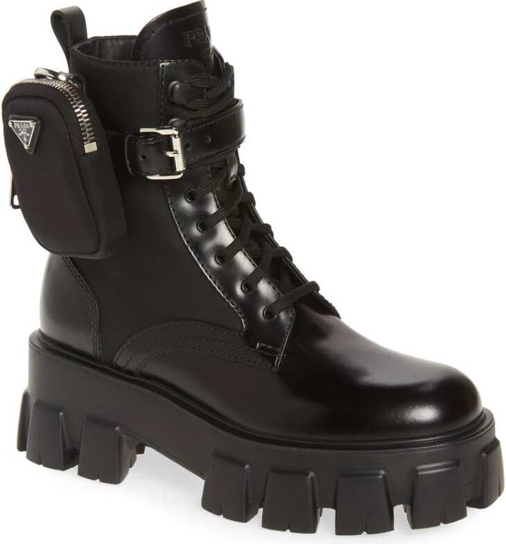 Lace Up Chunky Ankle Boots With Pouch, Prada