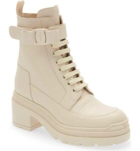 Cream Lace Up Lug Soles Boots