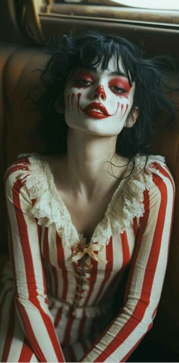 vintage clown makeup and costume idea for halloween