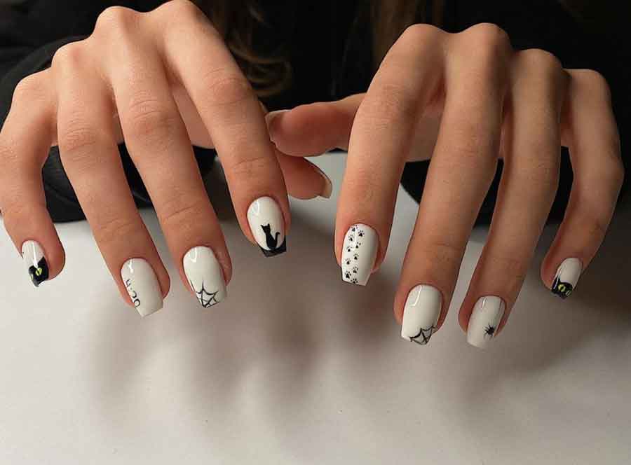 halloween nails black and white