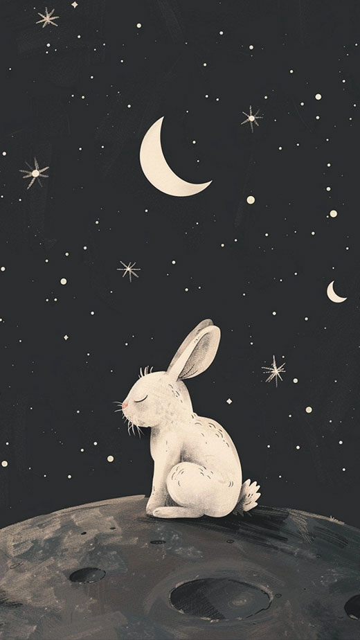 cute black moon and bunny with stars wallpaper for iphone