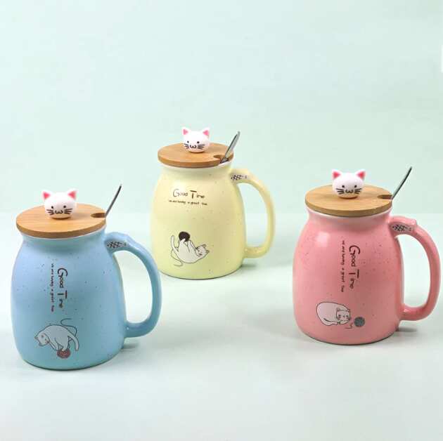 Cute Cheap Gifts For Coffee And Tea Lovers - Pastel Cat Mug With Lid