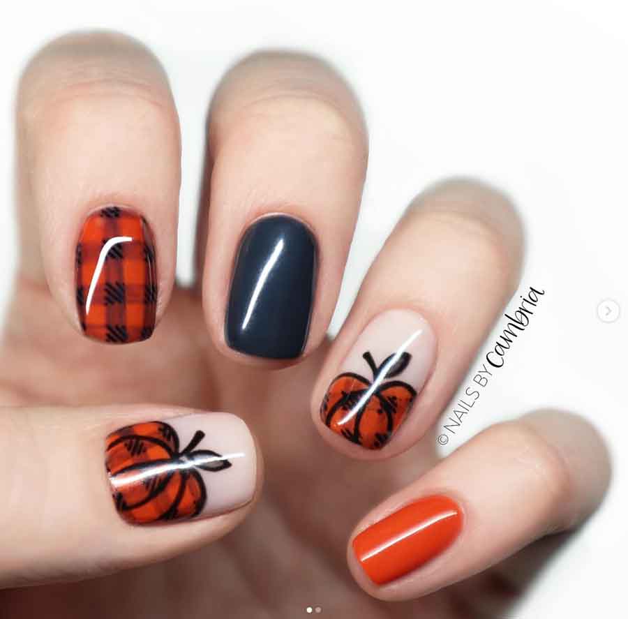 cute pumpkin thanksgiving nails