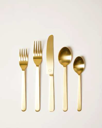 Brushed Matte Gold Stowe 5-Piece Flatware Place Setting, farmhouse Pottery