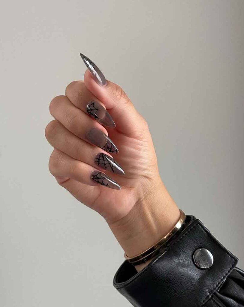 halloween nails design acrylic spider web stiletto