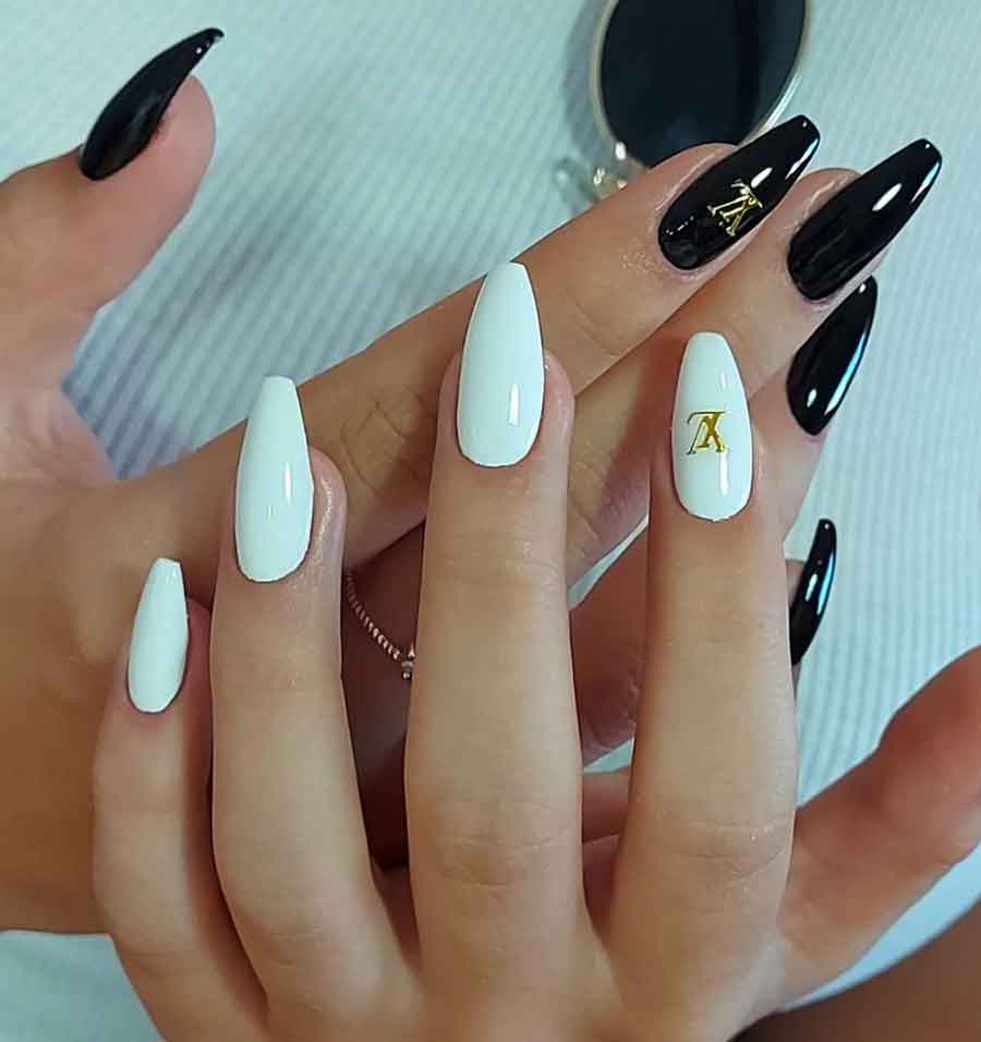 black and white louis vuitton nail simple